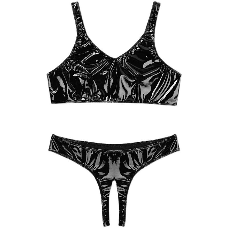 Cutout Bra and Panty Set Shiny Leather