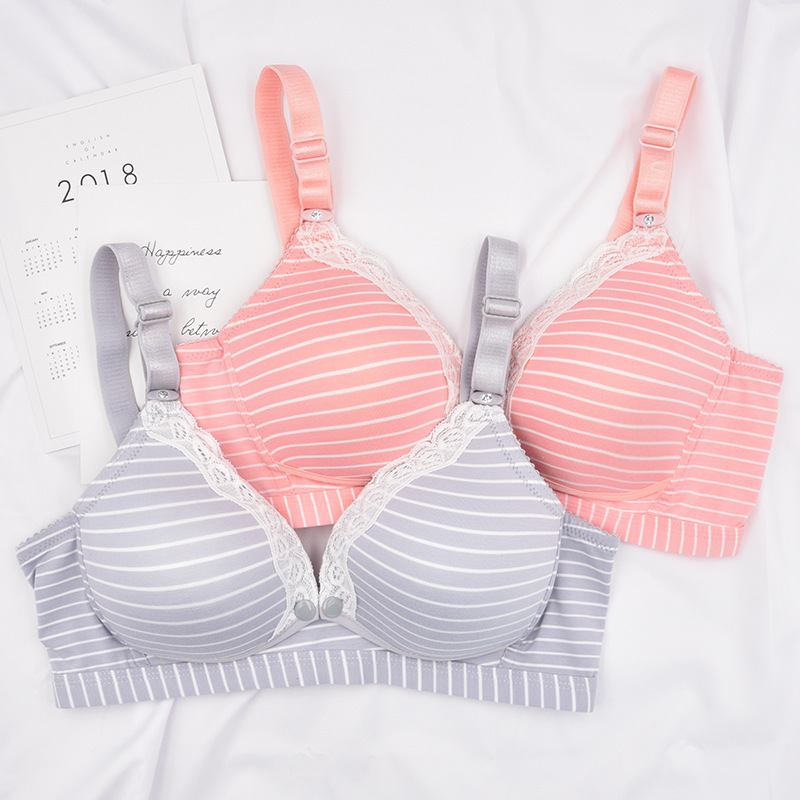 Pure Cotton Maternal Breastfeeding Bra, Lace Non-Wireless Underwear, Front Buckle Nursing Bra - Image 5